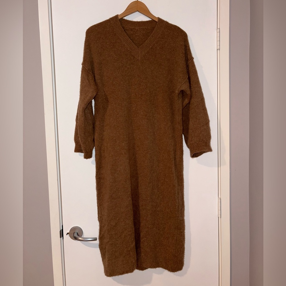 Cozy Brown Long Sleeve Maxi Sweater Dress